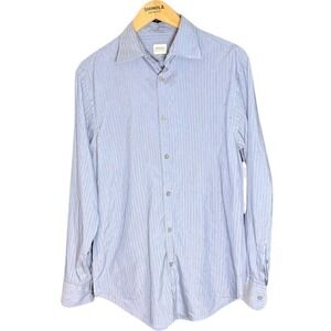 Armani Collezioni Mens Blue White Striped Button Down Shirt Size M Long Sleeve